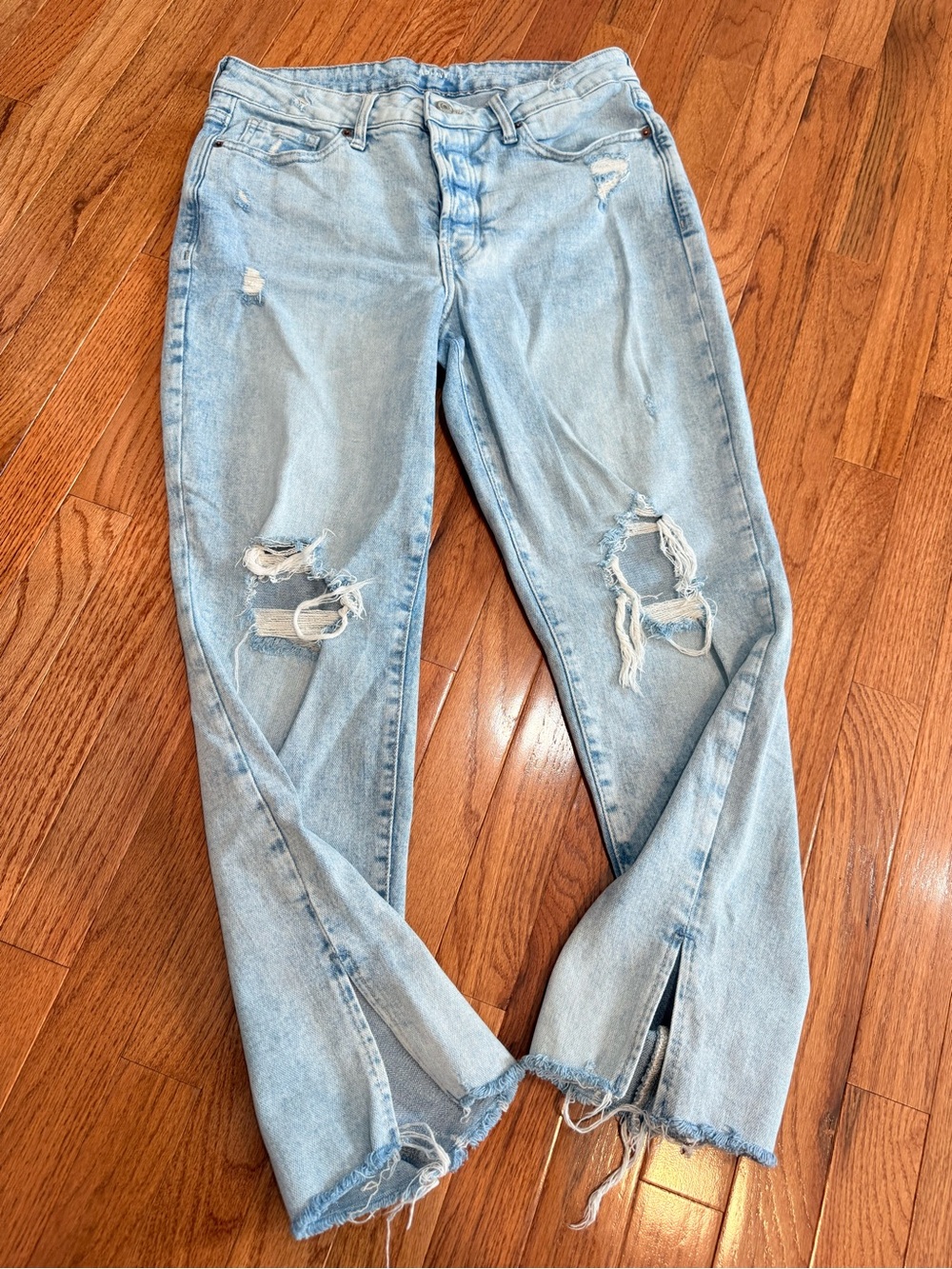 Old Navy Light Wash High Waisted Distressed Straight Leg Jeans